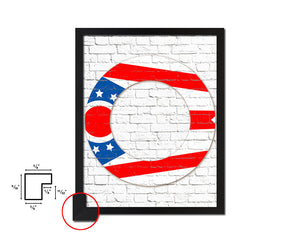 Ohio State Initial Flag Wood Framed Paper Print Decor Wall Art Gifts, Brick