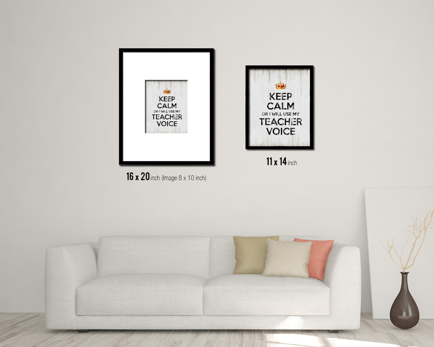 Keep calm or I will use my teacher voice Quote Wood Framed Print Wall Decor Art