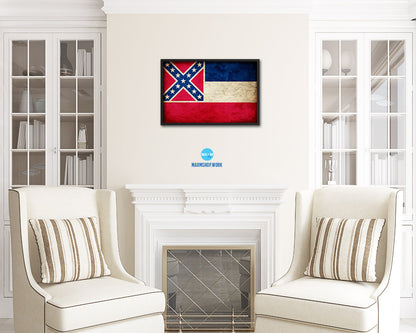 Mississippi State Vintage Flag Wood Framed Paper Print Wall Art Decor Gifts