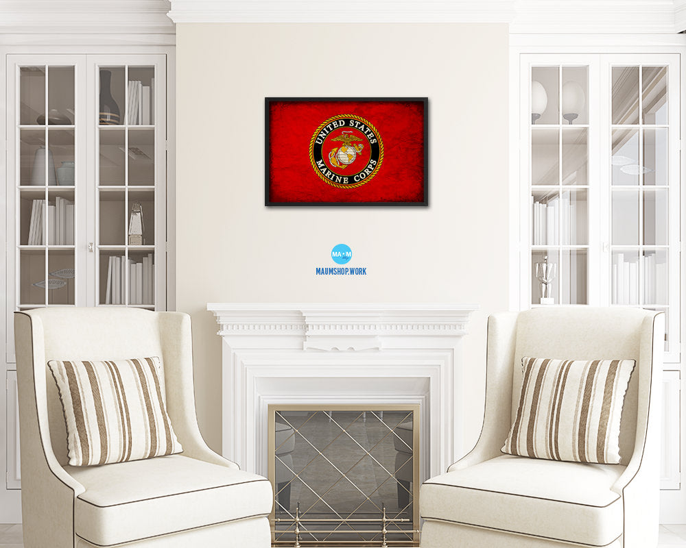 US Marine Corps Emblem Vintage Military Flag Framed Print Sign Decor Wall Art Gifts