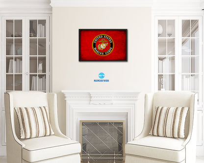 US Marine Corps Emblem Vintage Military Flag Framed Print Sign Decor Wall Art Gifts