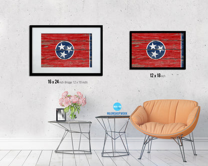 Tennessee State Rustic Flag Wood Framed Paper Prints Wall Art Decor Gifts