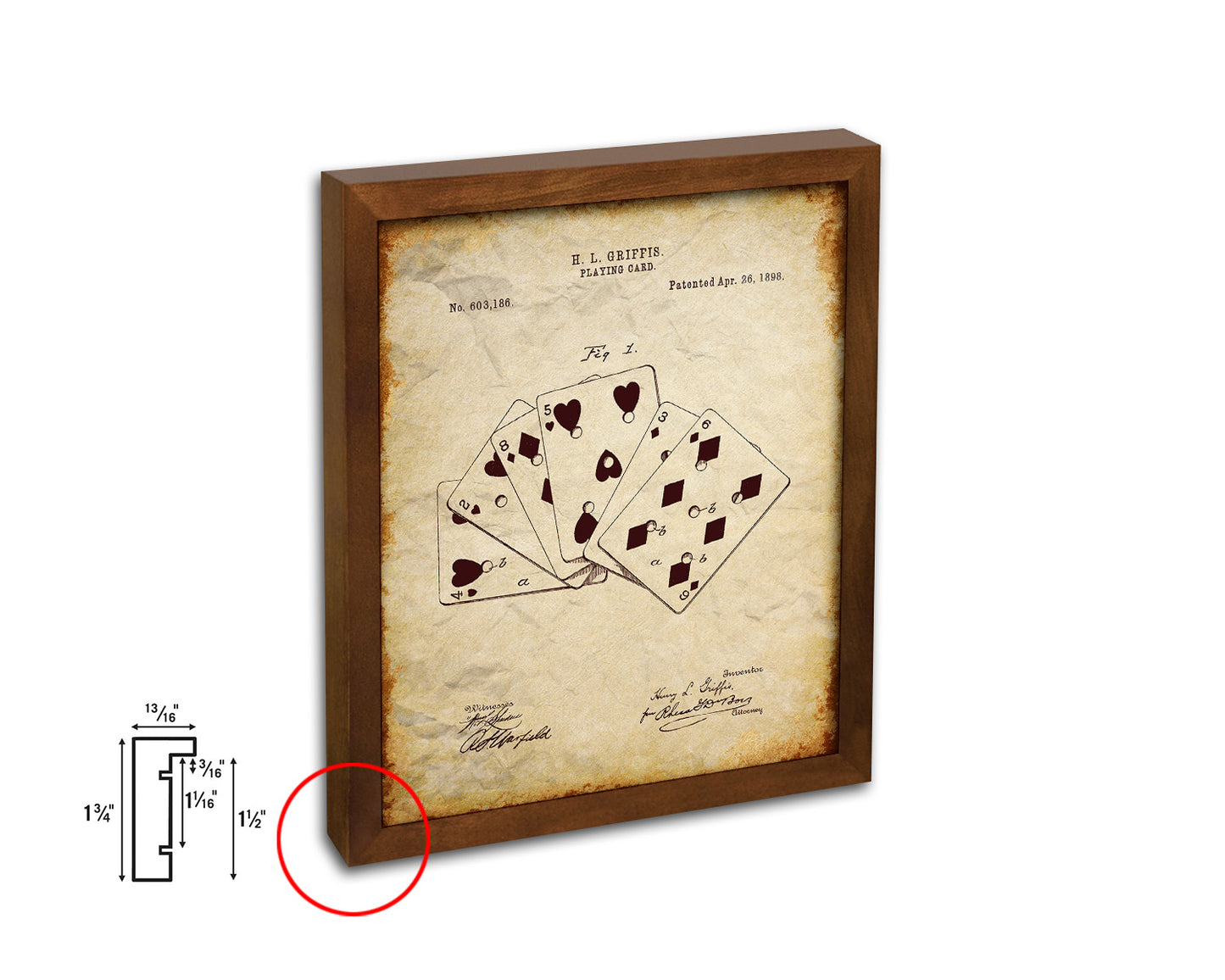 Poker Game Playing Card Vintage Patent Artwork Walnut Frame Gifts