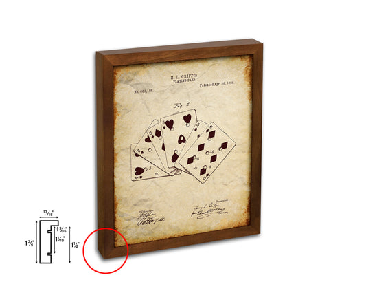 Poker Game Playing Card Vintage Patent Artwork Walnut Frame Gifts