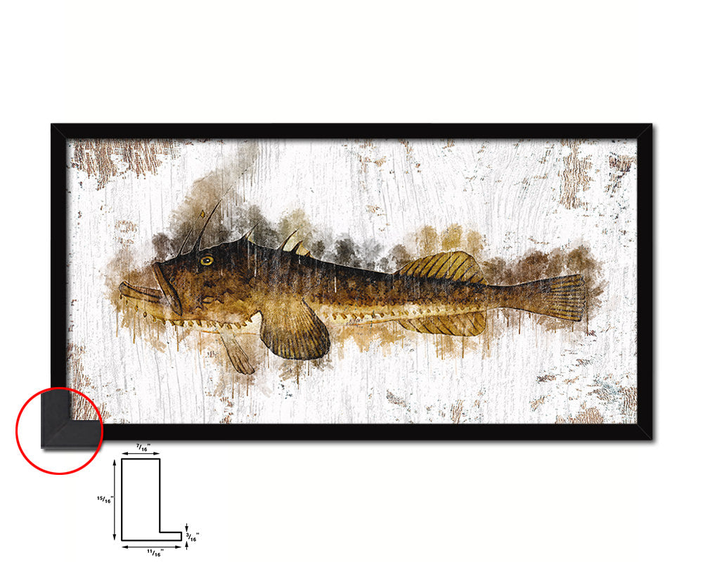 Monkfish Fish Art Wood Frame Shabby Chic Restaurant Sushi Wall Decor Gifts, 10" x 20"