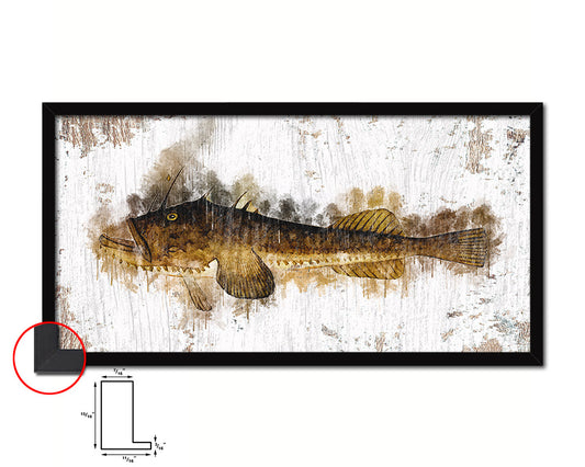 Monkfish Fish Art Wood Frame Shabby Chic Restaurant Sushi Wall Decor Gifts, 10" x 20"
