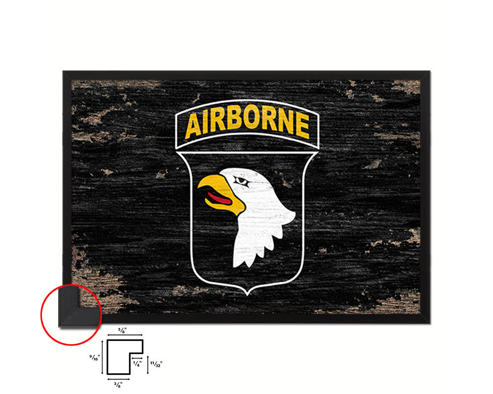 US Army 101st Airborne Shabby Chic Military Flag Framed Print Decor Wall Art Gifts