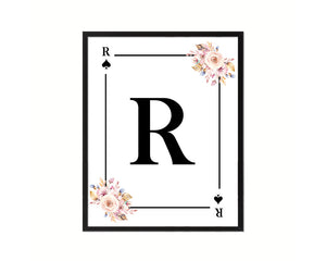 Letter R Personalized Boho Monogram Spade Card Decks Framed Print Wall Art Decor Gifts