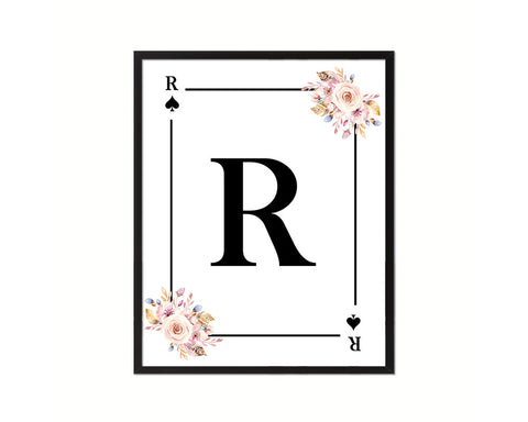 Letter R Personalized Boho Monogram Spade Card Decks Framed Print Wall Art Decor Gifts