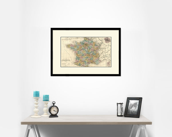 France and Paris Old Map Framed Print Art Wall Decor Gifts