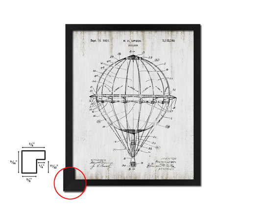 Balloon Airplane Vintage Patent Artwork Black Frame Print Wall Art Decor Gifts