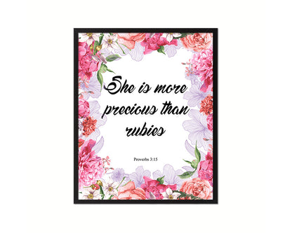 She is more precious than rubies, Proverbs 3:5 Quote Framed Print Home Decor Wall Art Gifts
