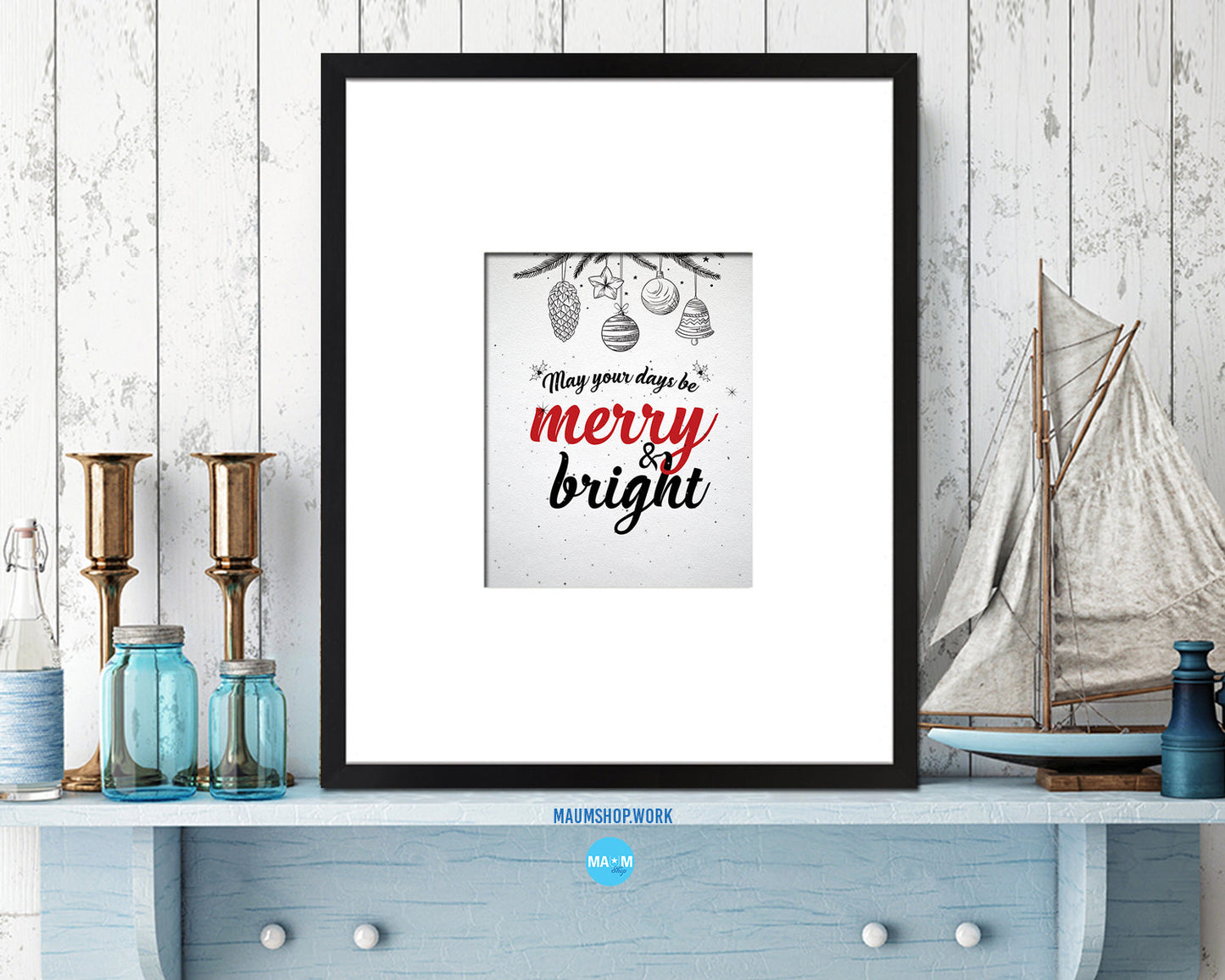 May your days be merry and bright Holiday Season Gifts Wood Framed Print Home Decor Wall Art