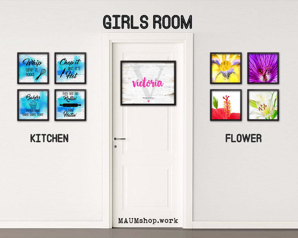 Victoria Personalized Biblical Name Plate Art Framed Print Kids Baby Room Wall Decor Gifts