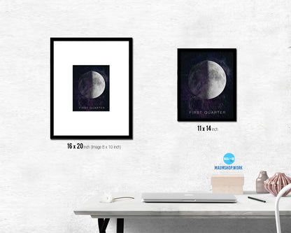 Waxing First Quarter Lunar Phases Moon Watercolor Nursery Framed Prints Home Decor Wall Art Gifts