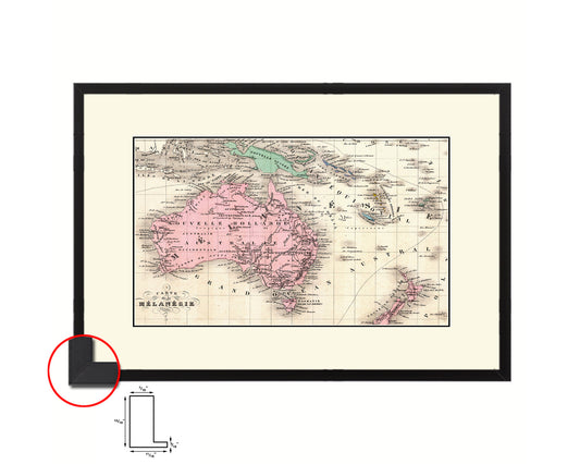 Australia New Zealand Oceania Old Map Framed Print Art Wall Decor Gifts