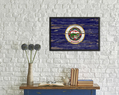 Minnesota State Rustic Flag Wood Framed Paper Prints Wall Art Decor Gifts