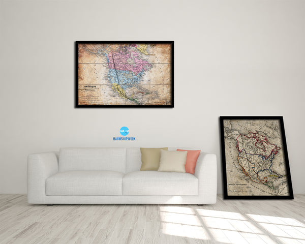 North America United States Canada Mexico Antique Map Framed Print Art Wall Decor Gifts