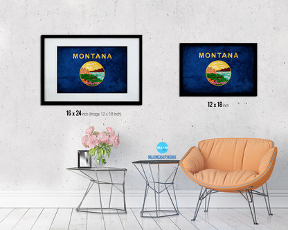 Montana State Vintage Flag Wood Framed Paper Print Wall Art Decor Gifts