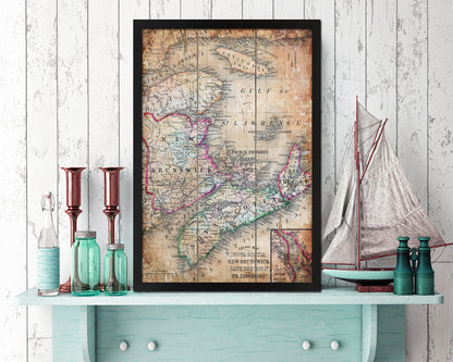 Nova Scotia New Brunswick Canada Antique Map Wood Framed Print Art Wall Decor Gifts