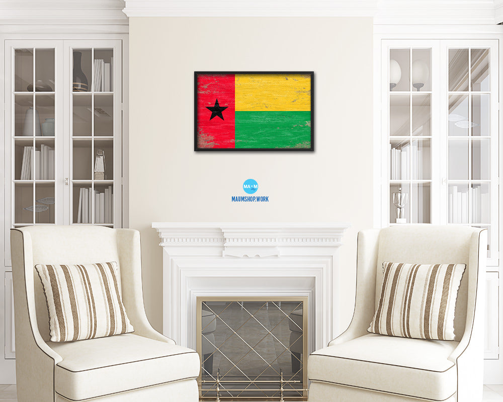 Guinea Bissau Shabby Chic Country Flag Wood Framed Print Wall Art Decor Gifts
