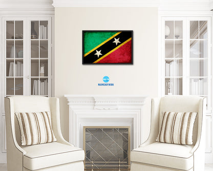 Saint Kitts and Nevis Country Vintage Flag Wood Framed Print Wall Art Decor Gifts