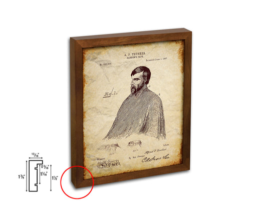 Barber's Cape Barbershop Vintage Patent Artwork Walnut Frame Print Wall Art Decor Gifts