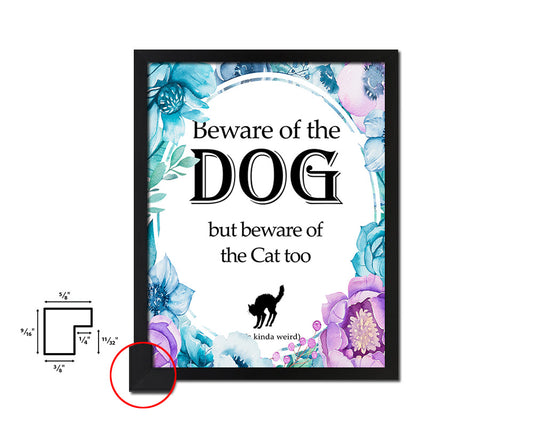 Beware of the dog Quote Boho Flower Framed Print Wall Decor Art