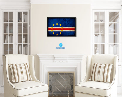 Cape Verde Country Vintage Flag Wood Framed Print Wall Art Decor Gifts