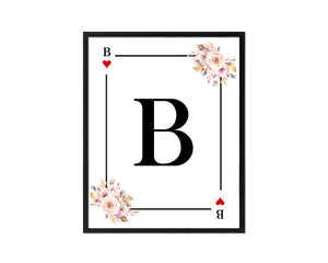 Letter B Personalized Boho Monogram Heart Playing Decks Framed Print Wall Art Decor Gifts