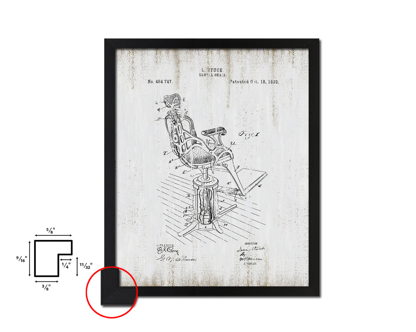 Dental Chair Dentist Vintage Patent Artwork Black Frame Print Wall Art Decor Gifts