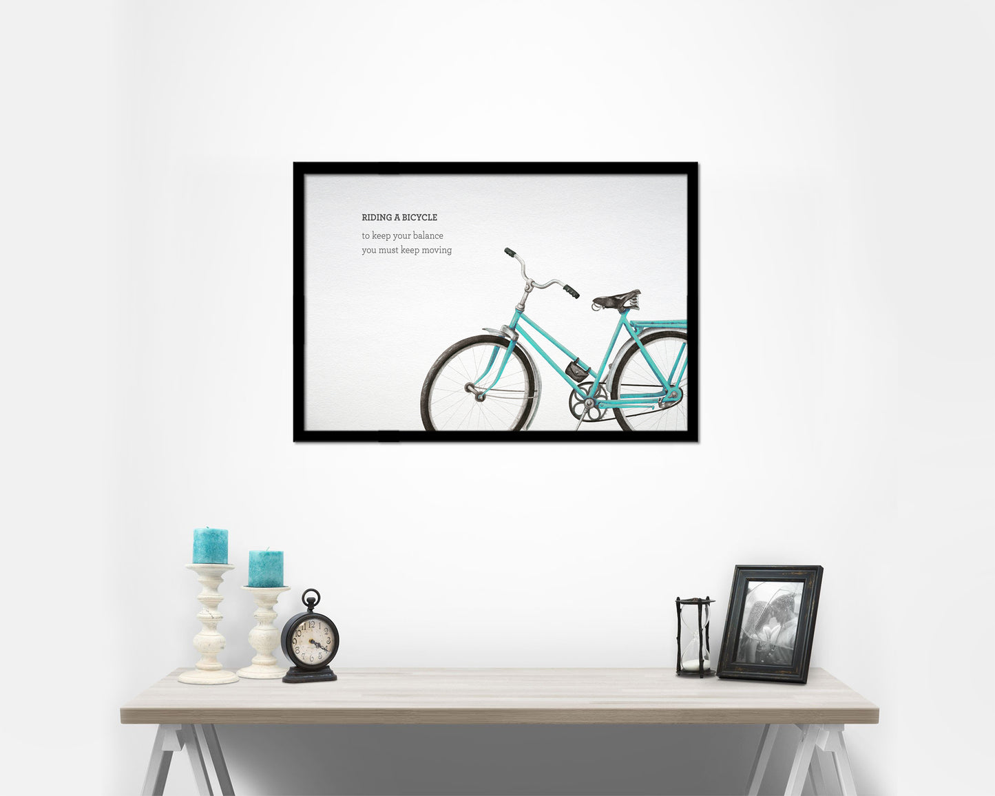 Riding a bicycle to keep your balance you must keep moving Quote Framed Art