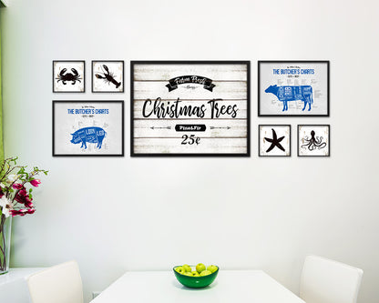 Farm Fresh Christmas Trees Vintage Sign Fine Art Paper Prints Wood Frame Wall Art Decor Gifts
