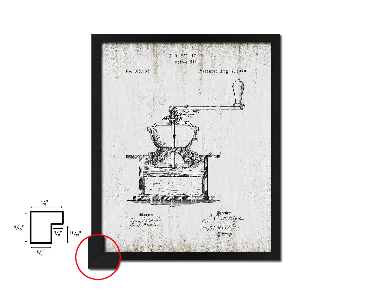 Mill Coffee Vintage Patent Artwork Black Frame Print Wall Art Decor Gifts