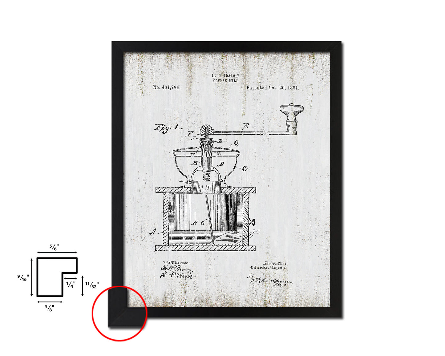 Mill Coffee Vintage Patent Artwork Black Frame Print Wall Art Decor Gifts