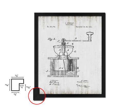 Mill Coffee Vintage Patent Artwork Black Frame Print Wall Art Decor Gifts