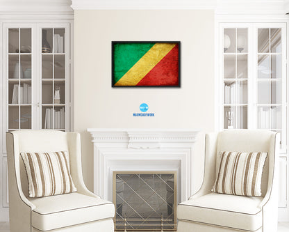 Congo Republic Country Vintage Flag Wood Framed Print Wall Art Decor Gifts