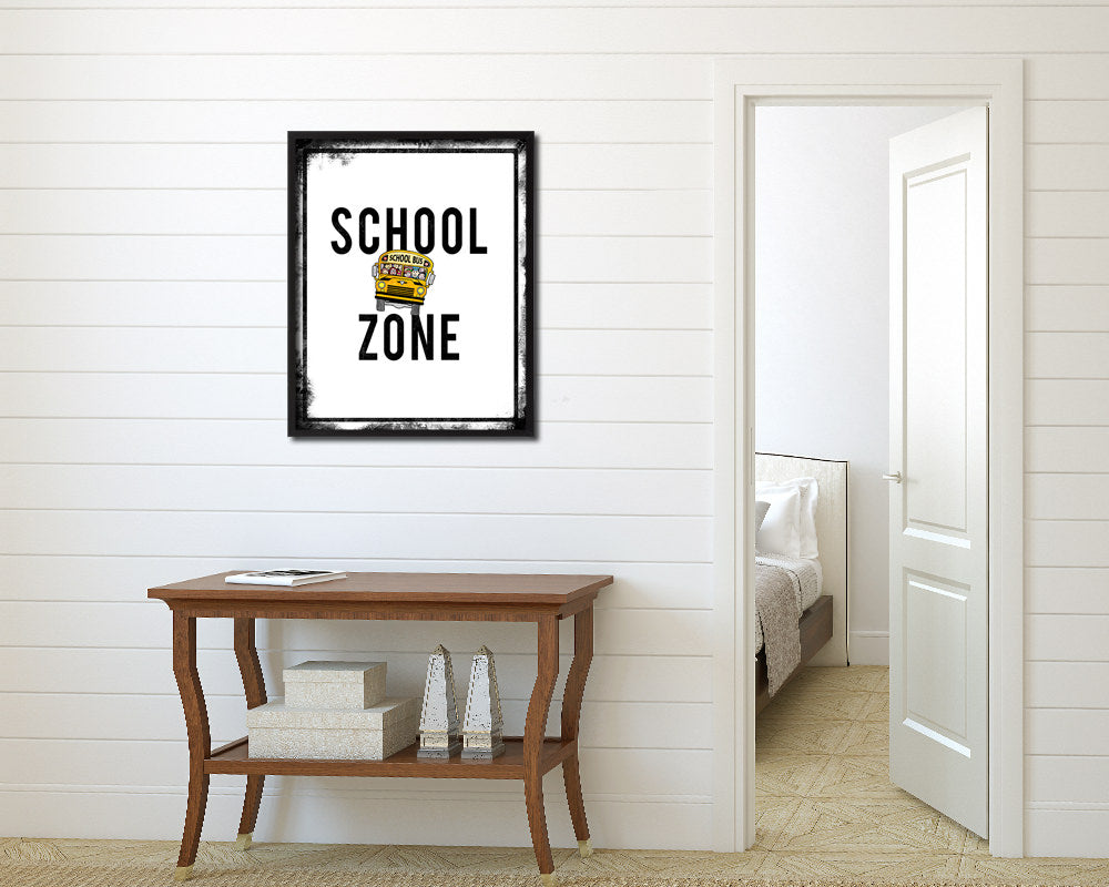 School Zone Notice Danger Sign Framed Print Home Decor Wall Art Gifts