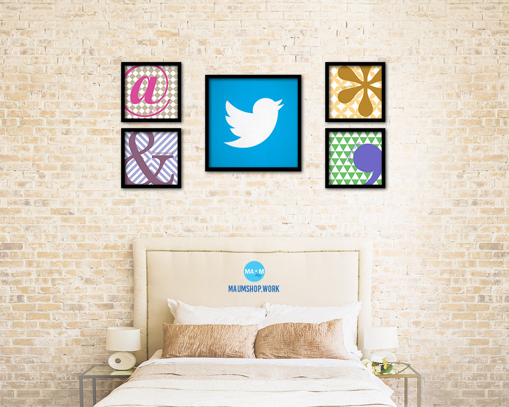 Twitter Social Media Symbol Icons logo Wood Framed Print Home Decor Wall Art Gifts