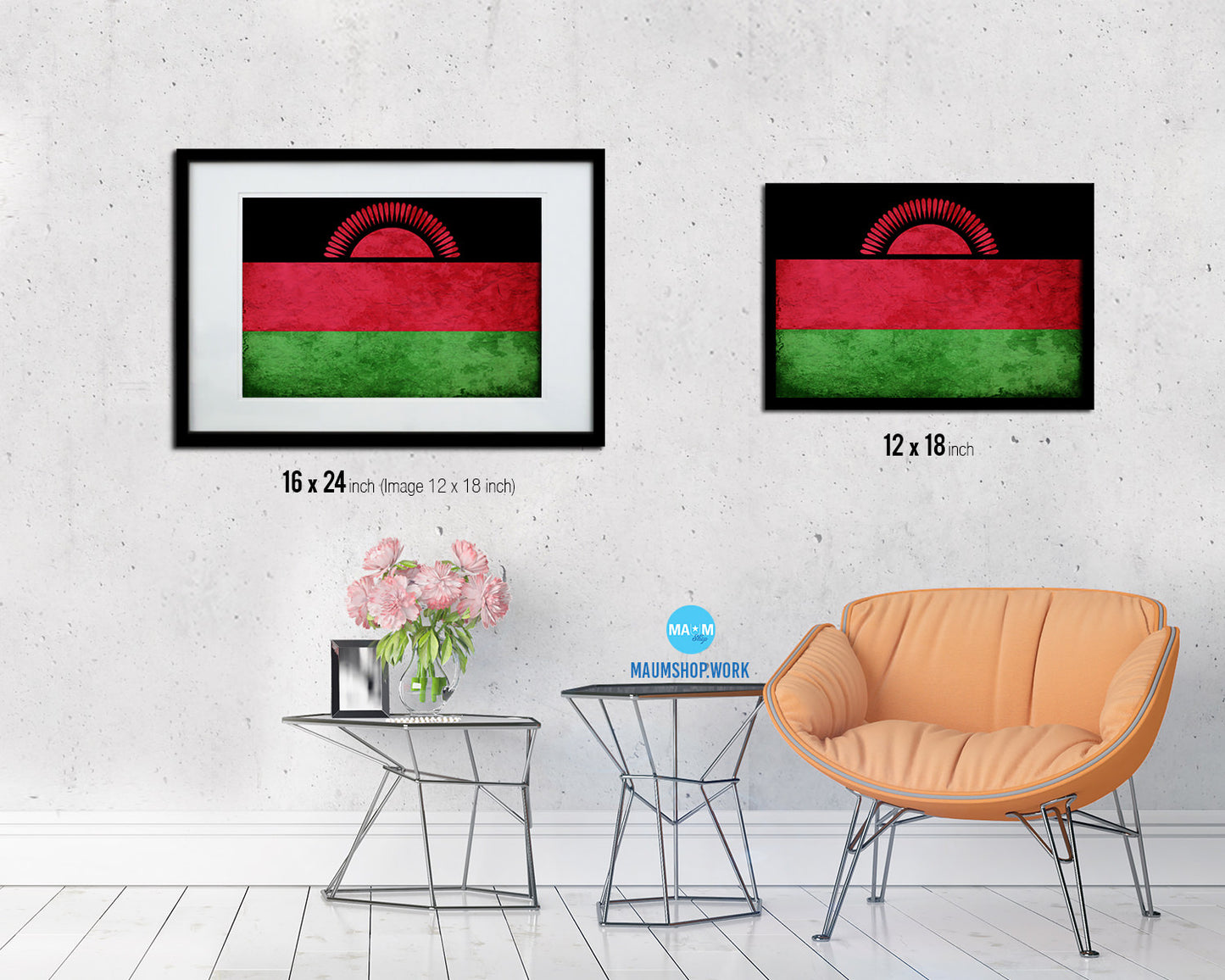 Malawi Country Vintage Flag Wood Framed Print Wall Art Decor Gifts
