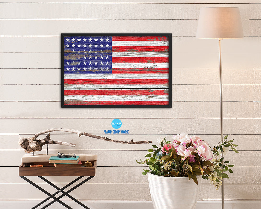 48 Stars Wood Rustic Flag Wood Framed Print Wall Art Decor Gifts