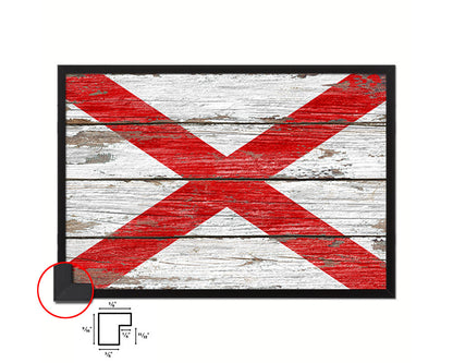 Alabama State Rustic Flag Wood Framed Paper Prints Wall Art Decor Gifts