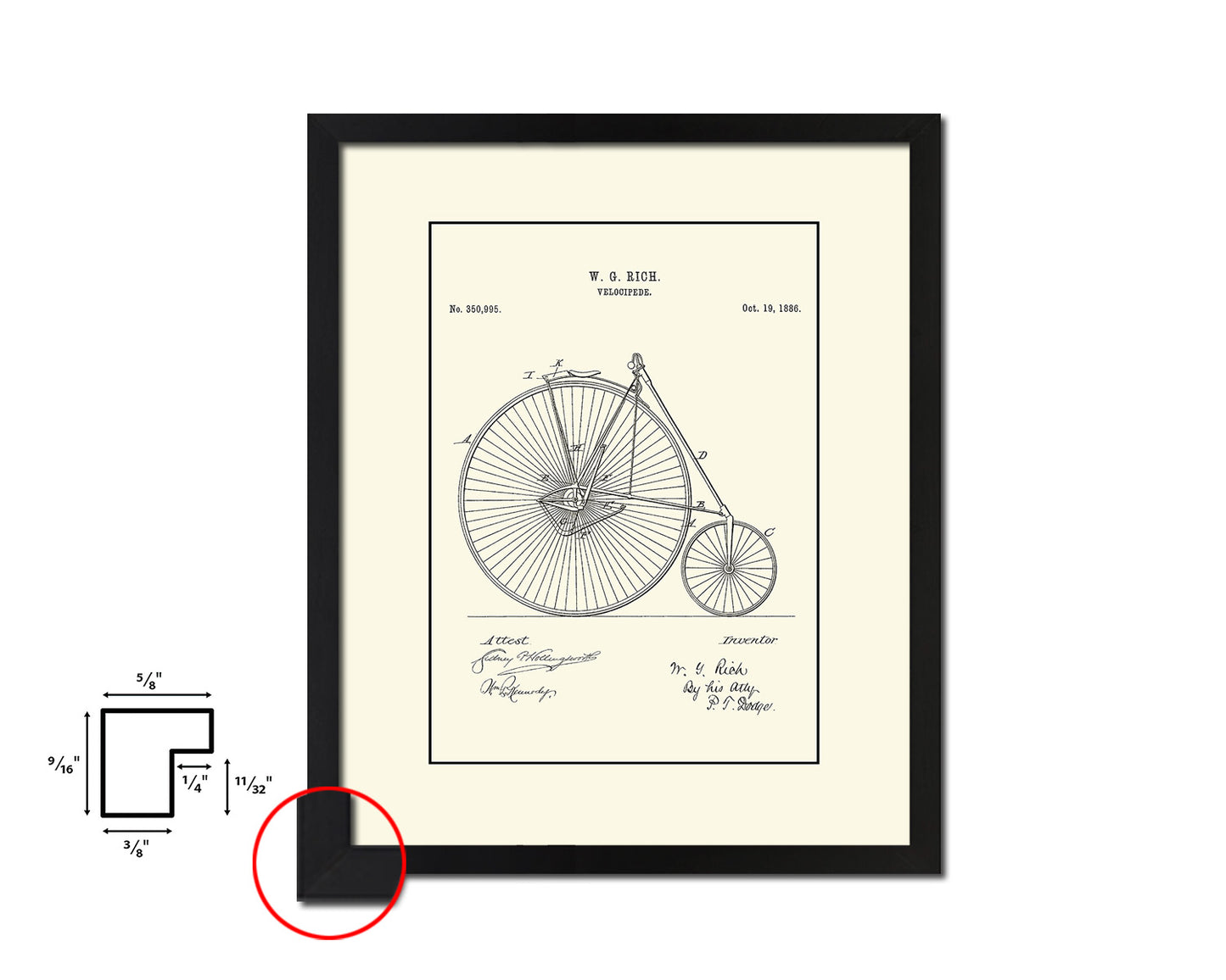 Velocipede Bicycle Vintage Patent Artwork Black Frame Print Wall Art Decor Gifts