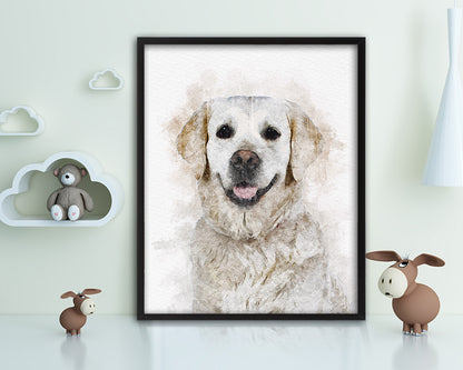 Golden Retriever Dog Puppy Portrait Framed Print Pet Watercolor Wall Decor Art Gifts