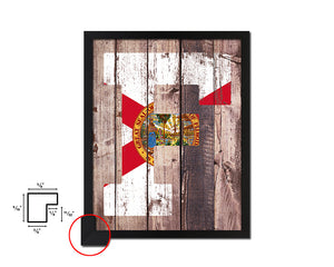 Florida State Initial Flag Wood Framed Paper Print Decor Wall Art Gifts, Wood
