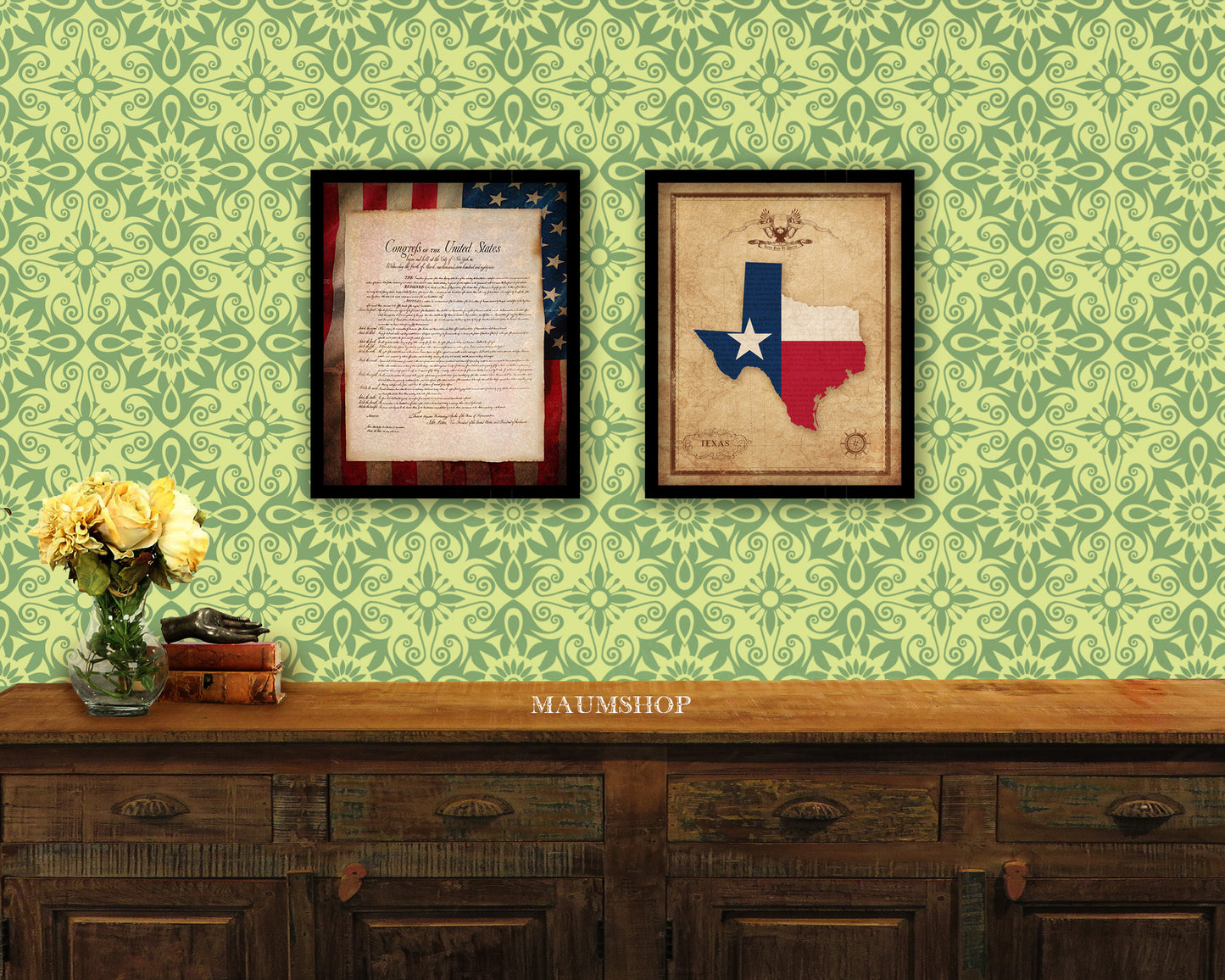 Texas State Vintage Map Wood Framed Paper Print  Wall Art Decor Gifts