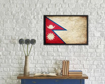 Nepal Country Vintage Flag Wood Framed Print Wall Art Decor Gifts
