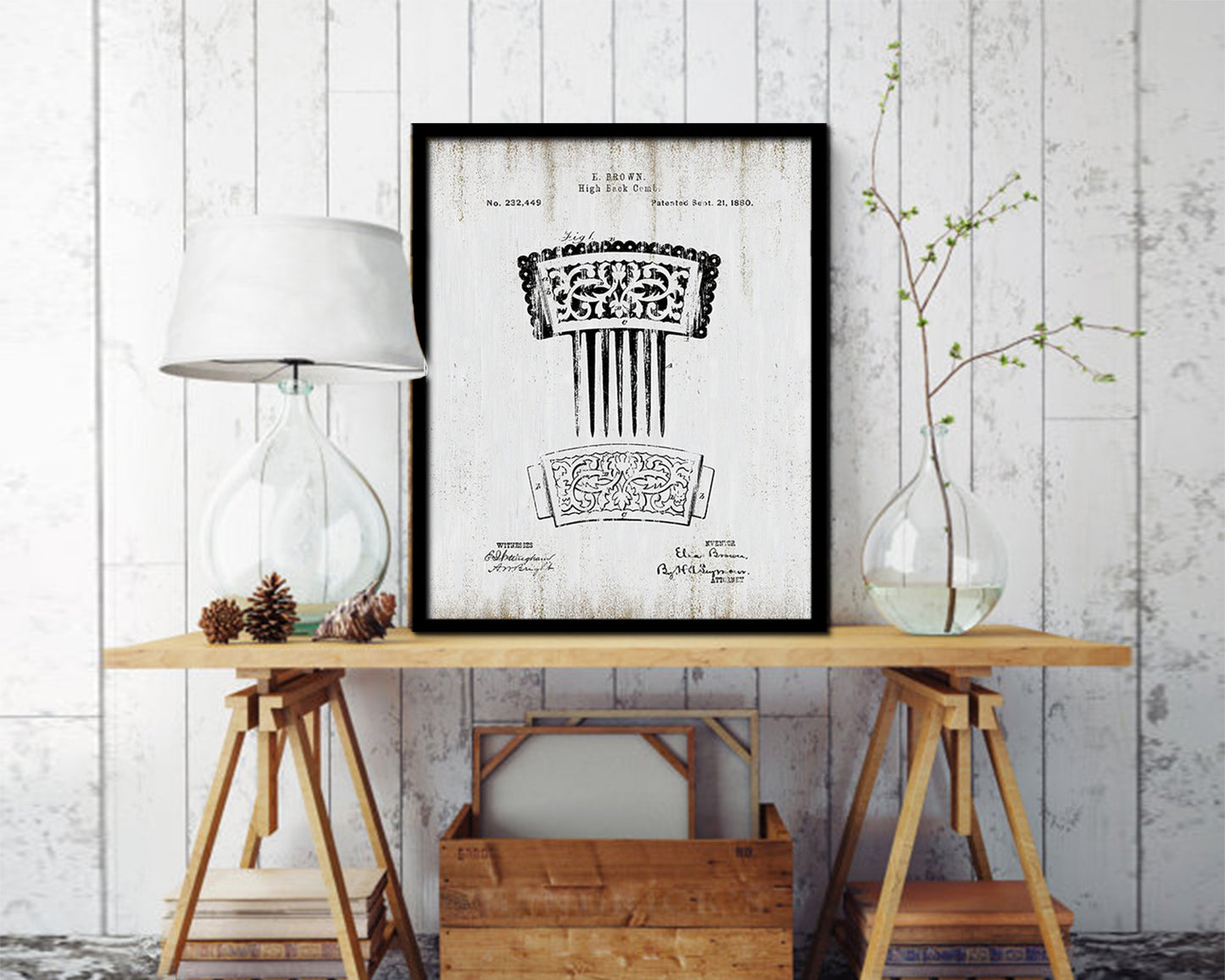 High Back Comb Barbershop Vintage Patent Artwork Black Frame Print Wall Art Decor Gifts