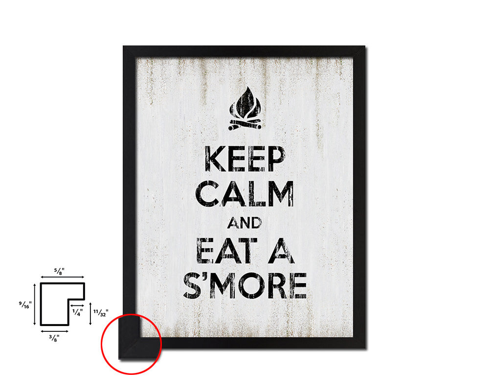 Keep calm and eat a smore Quote Wood Framed Print Wall Decor Art