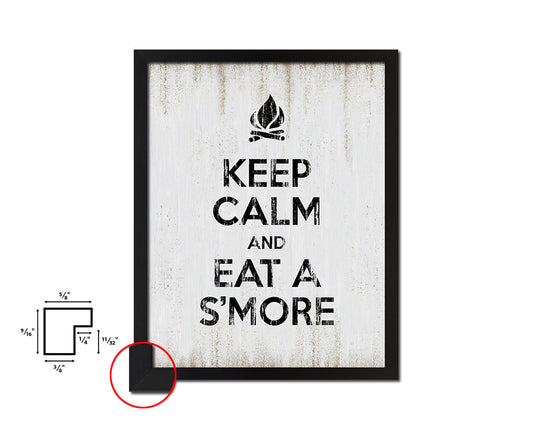 Keep calm and eat a smore Quote Wood Framed Print Wall Decor Art